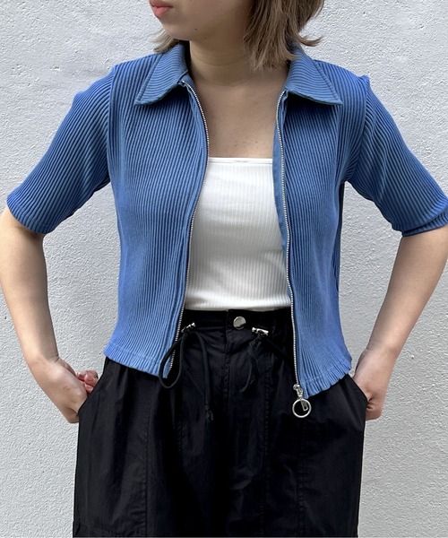 one way(ワンウェイ)の「Wファスナーテレコトップス(Tシャツ/カットソー・レディース・ブルー/グリーン/ブラック/ホワイト/ライトグリーン/オレンジ・FREE)」の12枚目の写真