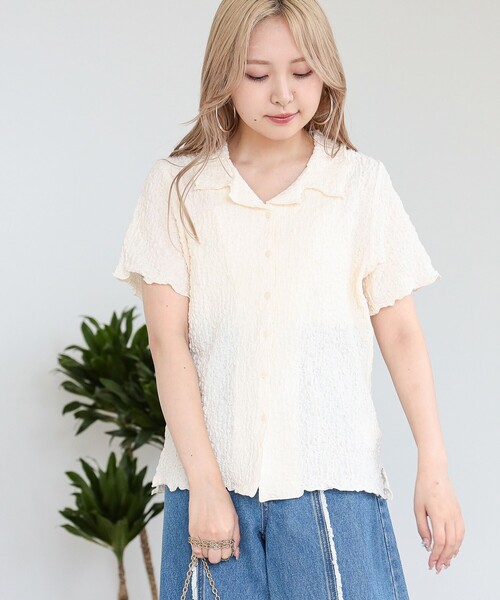 Ray BEAMS（レイビームス）の「Ray BEAMS / シャーリング オープンカラー シャツ（シャツ/ブラウス・レディース・ブラック/オフホワイト/ケリー・ONE SIZE）」の12枚目の写真