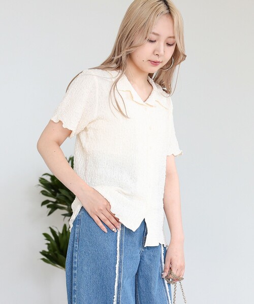 Ray BEAMS（レイビームス）の「Ray BEAMS / シャーリング オープンカラー シャツ（シャツ/ブラウス・レディース・ブラック/オフホワイト/ケリー・ONE SIZE）」の13枚目の写真