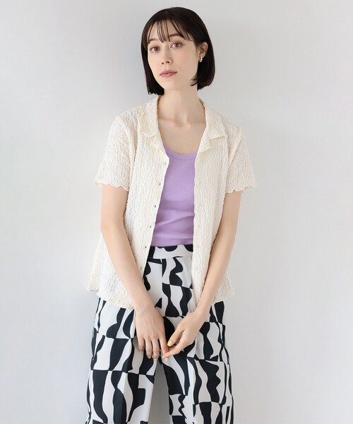 Ray BEAMS（レイビームス）の「Ray BEAMS / シャーリング オープンカラー シャツ（シャツ/ブラウス・レディース・ブラック/オフホワイト/ケリー・ONE SIZE）」の19枚目の写真