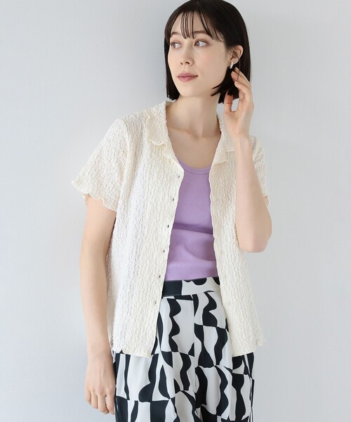 Ray BEAMS（レイビームス）の「Ray BEAMS / シャーリング オープンカラー シャツ（シャツ/ブラウス・レディース・ブラック/オフホワイト/ケリー・ONE SIZE）」の20枚目の写真