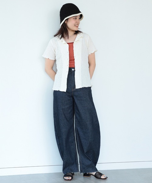 Ray BEAMS（レイビームス）の「Ray BEAMS / シャーリング オープンカラー シャツ（シャツ/ブラウス・レディース・ブラック/オフホワイト/ケリー・ONE SIZE）」の5枚目の写真