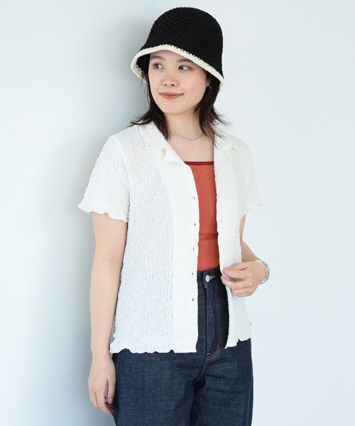 Ray BEAMS（レイビームス）の「Ray BEAMS / シャーリング オープンカラー シャツ（シャツ/ブラウス・レディース・ブラック/オフホワイト/ケリー・ONE SIZE）」の7枚目の写真