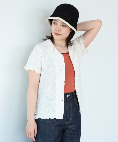 Ray BEAMS（レイビームス）の「Ray BEAMS / シャーリング オープンカラー シャツ（シャツ/ブラウス・レディース・ブラック/オフホワイト/ケリー・ONE SIZE）」の8枚目の写真