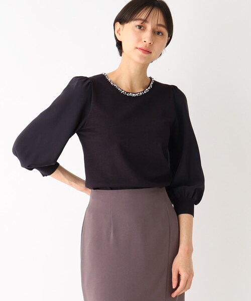 index（インデックス）の「◆ドッキングスリーブ ビジューネックニット（ニット/セーター・レディース・イエロー系その他/ホワイト系/ライトブルー/ライトグレー/ネイビー・36/38/42/40）」の5枚目の写真