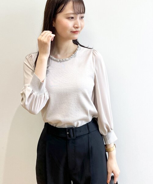 index（インデックス）の「◆ドッキングスリーブ ビジューネックニット（ニット/セーター・レディース・イエロー系その他/ホワイト系/ライトブルー/ライトグレー/ネイビー・36/38/42/40）」の21枚目の写真