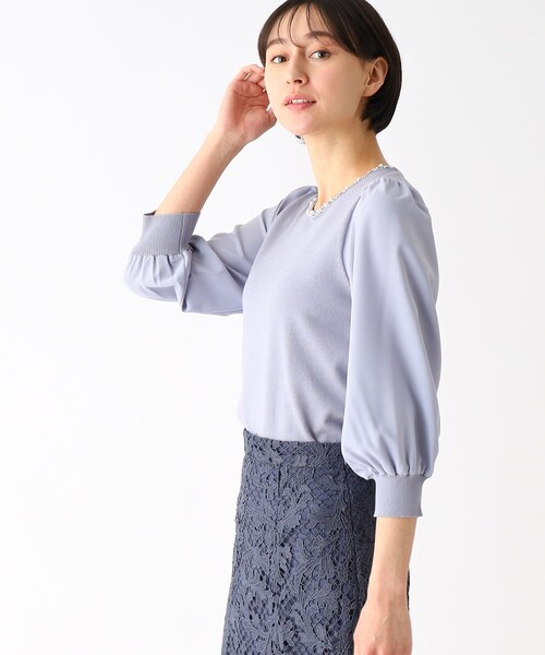 index（インデックス）の「◆ドッキングスリーブ ビジューネックニット（ニット/セーター・レディース・イエロー系その他/ホワイト系/ライトブルー/ライトグレー/ネイビー・36/38/42/40）」の6枚目の写真