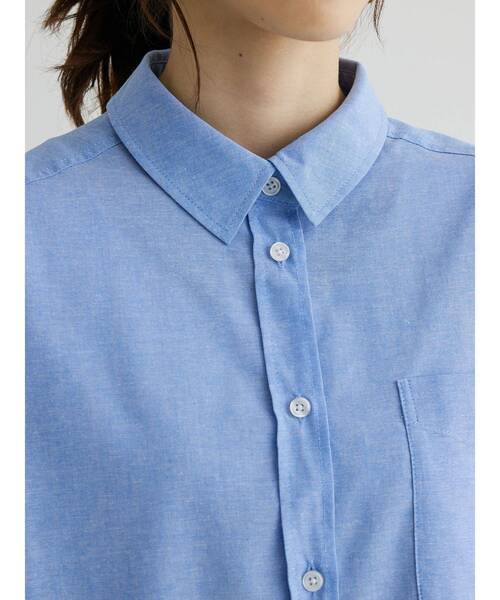 Green　Parks（グリーンパークス）の「麻混オーバーサイズシャツチュニック（チュニック・レディース・グリーン系その他3/ピンク系その他/オフホワイト/サックスブルー・FREE）」の5枚目の写真