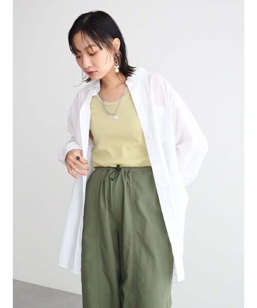 Green　Parks（グリーンパークス）の「麻混オーバーサイズシャツチュニック（チュニック・レディース・グリーン系その他3/ピンク系その他/オフホワイト/サックスブルー・FREE）」の11枚目の写真