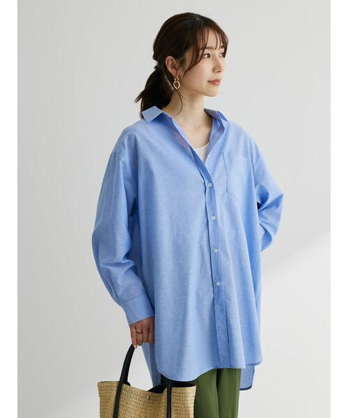 Green　Parks（グリーンパークス）の「麻混オーバーサイズシャツチュニック（チュニック・レディース・グリーン系その他3/ピンク系その他/オフホワイト/サックスブルー・FREE）」の3枚目の写真