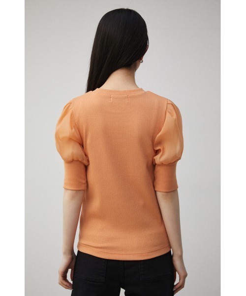 AZUL by moussy（アズールバイマウジー）の「SHEER SLEEVE PUFF TOPS/シアースリーブパフトップス（Tシャツ/カットソー・レディース・アイボリー/ブラック/オレンジ・SMALL/MEDIUM）」の12枚目の写真