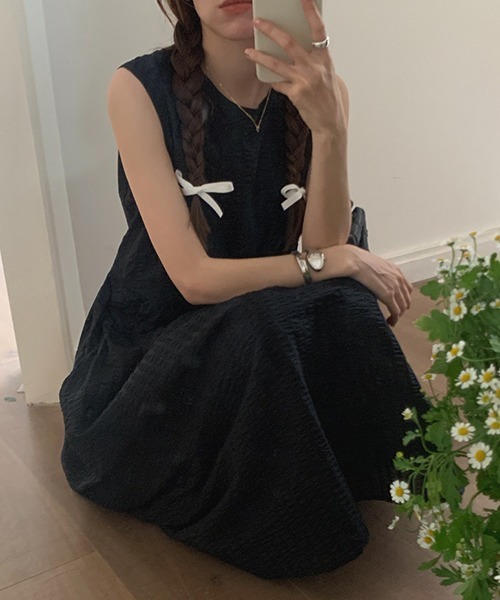 FREE STYLISTS(フリー スタイリスト)の「YUGA_YGMC ワッフル地 ノースリーブワンピース(ワンピース・レディース・ホワイト/ブラック・FREE)」の10枚目の写真