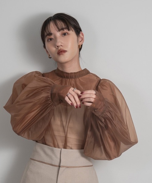 lawgy（ラウジー）の「organdy volume sleeve blouse（シャツ/ブラウス・レディース・アイボリー/ブラウン/ブラック・FREE）」の7枚目の写真