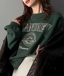 《Javaジャバコラボ》スポーティムードが今気分 2way立体刺繍バックヘンリー裏起毛 オーバーサイズ プルオーバー