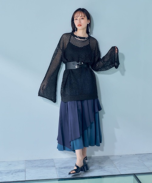 litmus Her Praha ブラックメッシュ長袖トップス litmus Her Praha ブラックメッシュ長袖トップス セール アウ