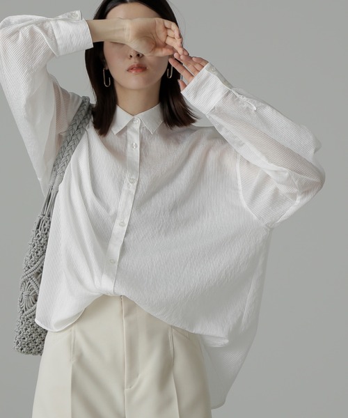 FREE'S MART（フリーズマート）の「【グリーンカラーWEB限定】◇シアーストライプオーバーシャツ（シャツ/ブラウス・レディース・ピンク系その他/グリーン/ブルー系その他/ホワイト系その他・FREE）」の2枚目の写真