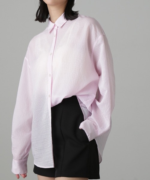 FREE'S MART（フリーズマート）の「【グリーンカラーWEB限定】◇シアーストライプオーバーシャツ（シャツ/ブラウス・レディース・ピンク系その他/グリーン/ブルー系その他/ホワイト系その他・FREE）」の4枚目の写真