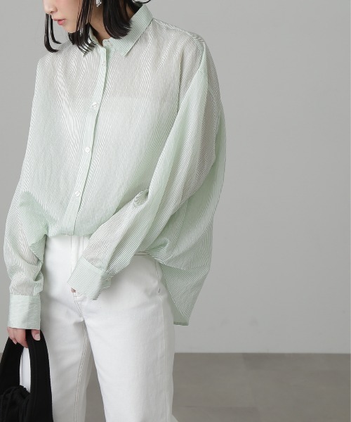 FREE'S MART（フリーズマート）の「【グリーンカラーWEB限定】◇シアーストライプオーバーシャツ（シャツ/ブラウス・レディース・ピンク系その他/グリーン/ブルー系その他/ホワイト系その他・FREE）」の14枚目の写真