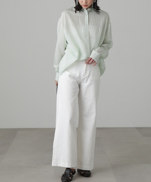 FREE'S MART（フリーズマート）の「【グリーンカラーWEB限定】◇シアーストライプオーバーシャツ（シャツ/ブラウス・レディース・ピンク系その他/グリーン/ブルー系その他/ホワイト系その他・FREE）」の15枚目の写真