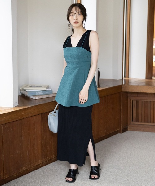 Andemiu（アンデミュウ）の「フクレタックキャミ966012（キャミソール・レディース・グリーン/アイボリー/ブラック・FREE）」の7枚目の写真