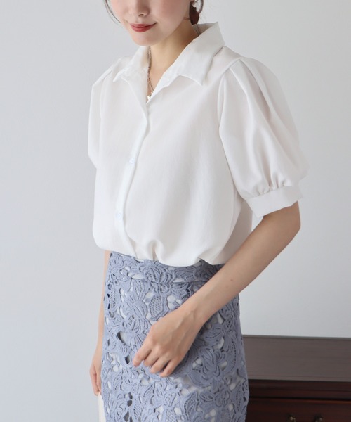 BLUEEAST（ブルーイースト）の「パフスリーブシャツ（シャツ/ブラウス・レディース・ブルー/ネイビー/グリーン/ホワイト・MEDIUM）」の2枚目の写真