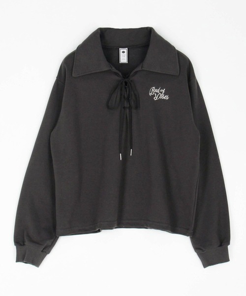 179/WG（イチナナキュウダブルジー）の「レースアップ衿付きスウェット（スウェット・レディース・パープル/オフホワイト/チャコールグレー・FREE）」の5枚目の写真