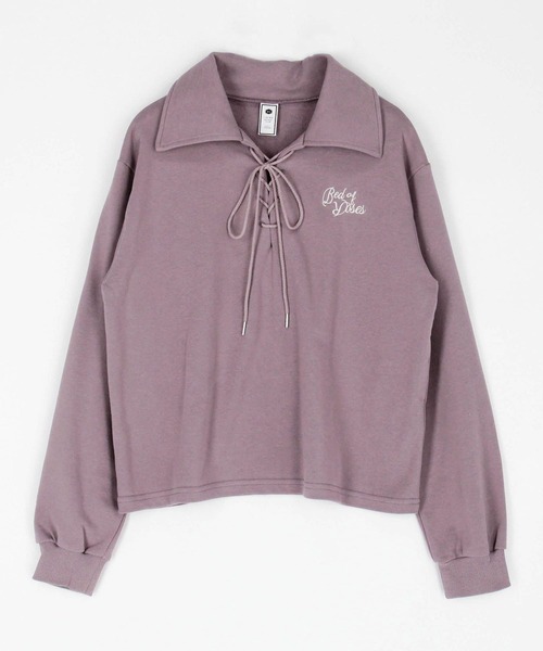179/WG（イチナナキュウダブルジー）の「レースアップ衿付きスウェット（スウェット・レディース・パープル/オフホワイト/チャコールグレー・FREE）」の6枚目の写真