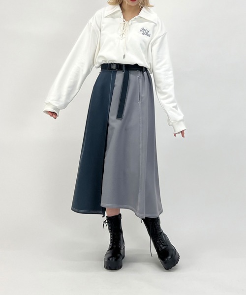 179/WG（イチナナキュウダブルジー）の「レースアップ衿付きスウェット（スウェット・レディース・パープル/オフホワイト/チャコールグレー・FREE）」の14枚目の写真