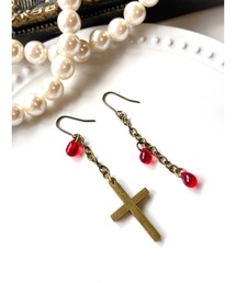 【MUURABBTI】十字架と紅い雫のチェーンピアス (MA)
