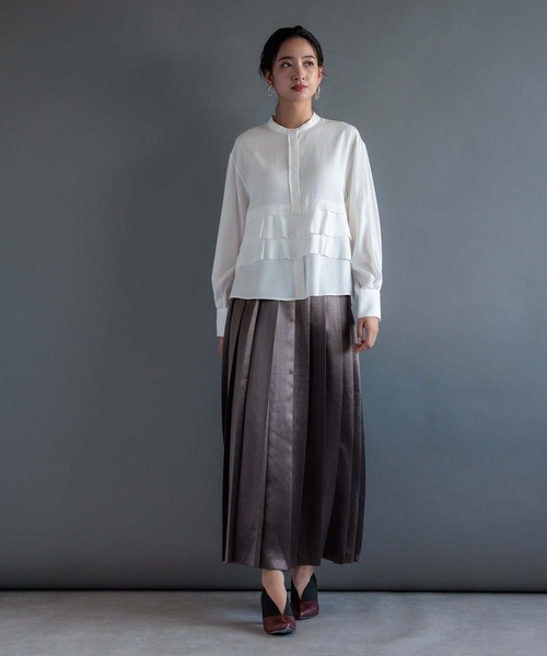 choco♡新品　[RAW FUDGE]ティアード切替えブラウス RAW FUDGE（ローファッジ）の「ティアード切替スタンドカラーブラウス