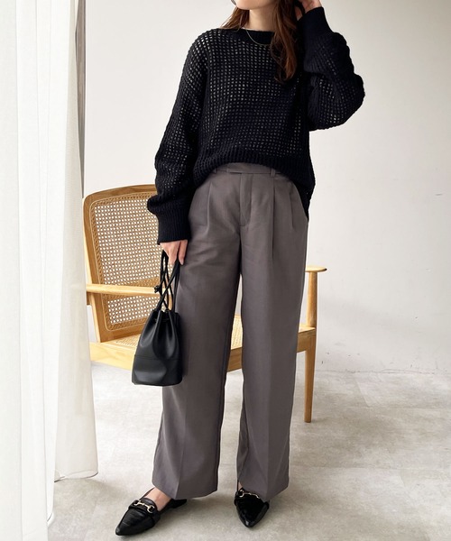 GeeRA(ジーラ)の「モヘアタッチスクエアメッシュニット(ニット/セーター・レディース・ライトベージュ/ブラック・MEDIUM/LARGE)」の5枚目の写真