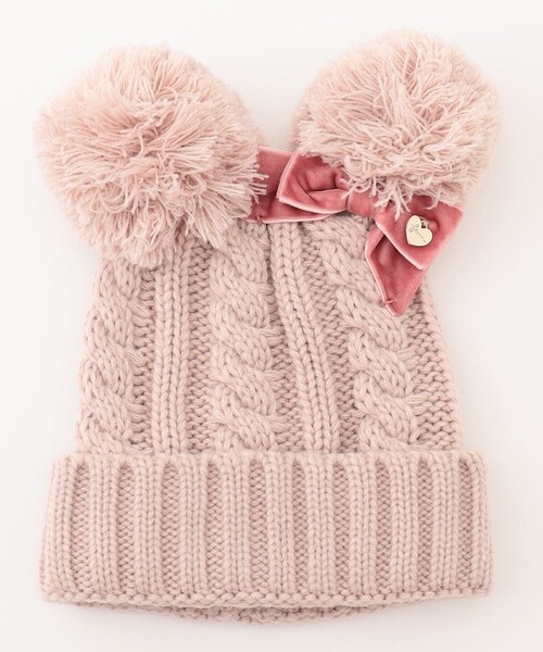 ANY(エニィ)の「ポンポン付き ニット キャップ(ニットキャップ/ビーニー・キッズ・ピンク系/ブラック系/アイボリー系・56/54)」の4枚目の写真