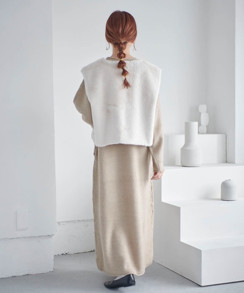 もち⭐︎モケベスト ホワイト mil（ミル）の「【150㎝前後の小柄さんサイズ】ティペット付ファー