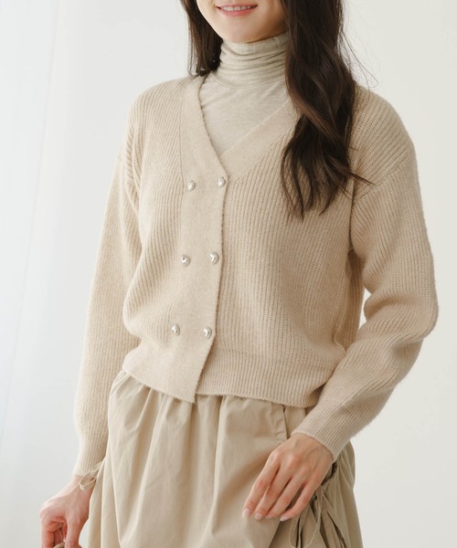 カーディガン ハートボタンウール混ニットカーディガン レディース ZAKKA-BOX カーディガン ハートボタンウール混ニット