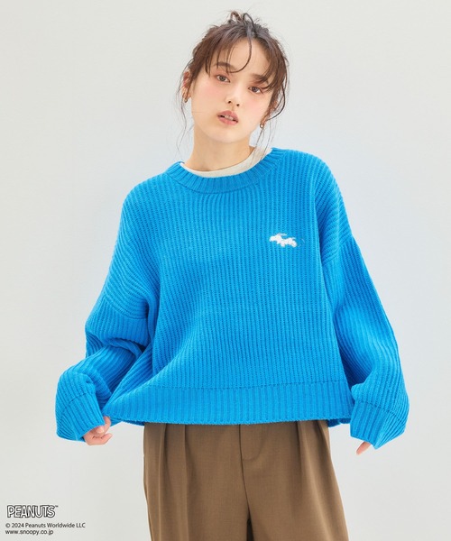 SCHULZ　セーター　スヌーピー　コットン　ブルー　M PEANUTS（ピーナッツ）の「【ピーナッツ/PEANUTS】スヌーピービック