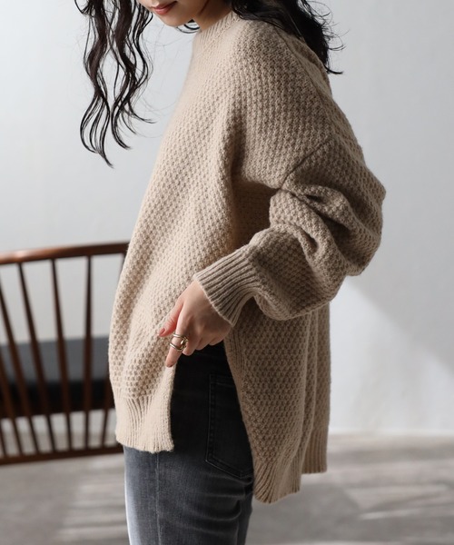 amini(アミニ)の「【セットアップ対応商品】サイドスリット鹿の子トップス(ニット/セーター・レディース・グレー/テラコッタ/ブラック/ベージュ・MEDIUM)」の17枚目の写真