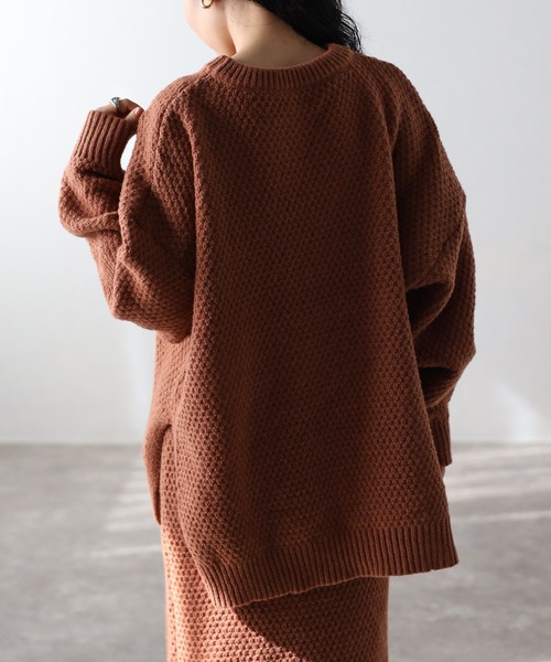 amini(アミニ)の「【セットアップ対応商品】サイドスリット鹿の子トップス(ニット/セーター・レディース・グレー/テラコッタ/ブラック/ベージュ・MEDIUM)」の12枚目の写真