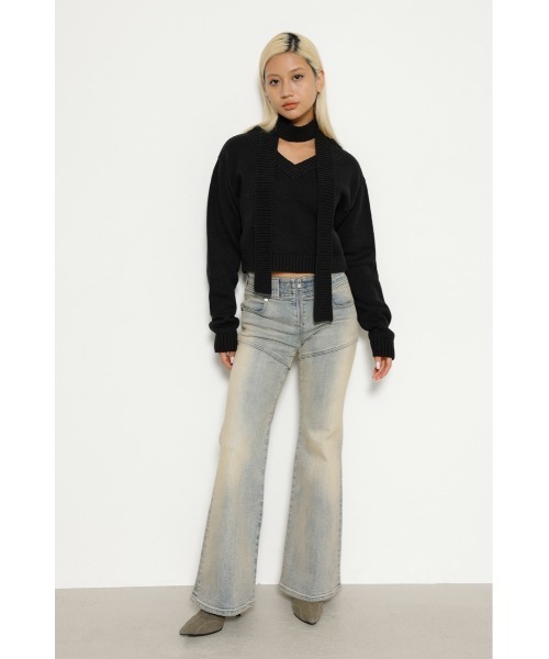 LAGUA GEM(ラグアジェム)の「TIE V NECK ニット(ニット/セーター・レディース・ブラック/ブラウン/ホワイト・FREE)」の6枚目の写真