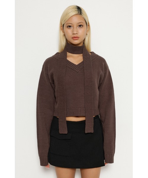LAGUA GEM(ラグアジェム)の「TIE V NECK ニット(ニット/セーター・レディース・ブラック/ブラウン/ホワイト・FREE)」の9枚目の写真