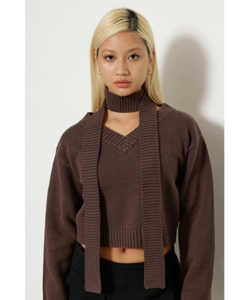 LAGUA GEM(ラグアジェム)の「TIE V NECK ニット(ニット/セーター・レディース・ブラック/ブラウン/ホワイト・FREE)」の12枚目の写真