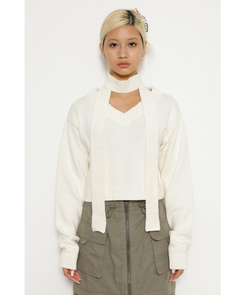 LAGUA GEM(ラグアジェム)の「TIE V NECK ニット(ニット/セーター・レディース・ブラック/ブラウン/ホワイト・FREE)」の5枚目の写真
