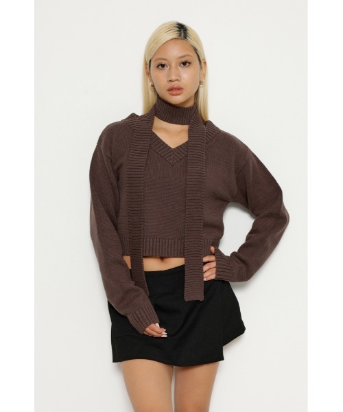 LAGUA GEM(ラグアジェム)の「TIE V NECK ニット(ニット/セーター・レディース・ブラック/ブラウン/ホワイト・FREE)」の17枚目の写真