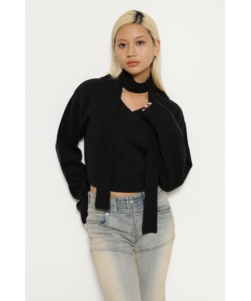 LAGUA GEM(ラグアジェム)の「TIE V NECK ニット(ニット/セーター・レディース・ブラック/ブラウン/ホワイト・FREE)」の15枚目の写真