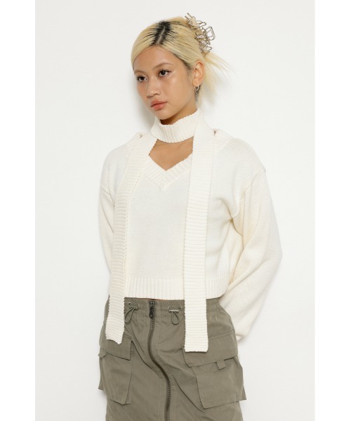 LAGUA GEM(ラグアジェム)の「TIE V NECK ニット(ニット/セーター・レディース・ブラック/ブラウン/ホワイト・FREE)」の16枚目の写真