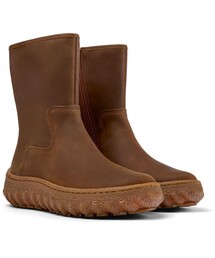 Camper ブラウンショートブーツ 35 カンペール ショートブーツ 本革レザー サイドジップ シューズ