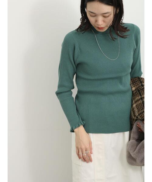 Samansa Mos2 blue（サマンサモスモスブルー）の「フリル衿リブニットプルオーバー（ニット/セーター・レディース・キナリ/グリーン/ブラック・F）」の10枚目の写真