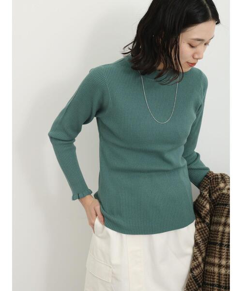Samansa Mos2 blue（サマンサモスモスブルー）の「フリル衿リブニットプルオーバー（ニット/セーター・レディース・キナリ/グリーン/ブラック・F）」の13枚目の写真