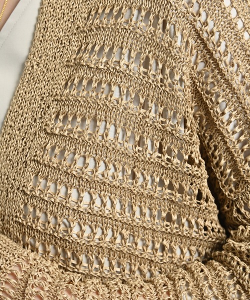 INTERPLANET（インタープラネット）の「ペーパーヤーン透かしボーダートッパー（カーディガン/ボレロ・レディース・ネイビー/ベージュ/グレー・FREE）」の9枚目の写真