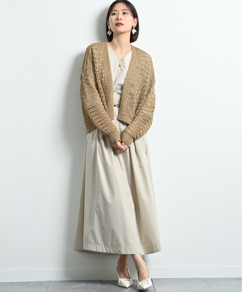 INTERPLANET（インタープラネット）の「ペーパーヤーン透かしボーダートッパー（カーディガン/ボレロ・レディース・ネイビー/ベージュ/グレー・FREE）」の10枚目の写真