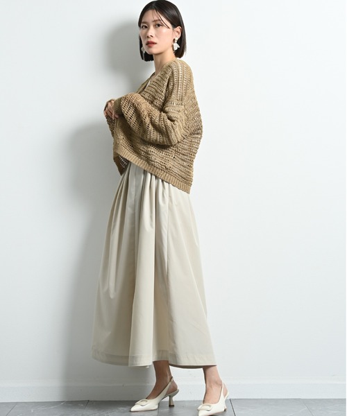 INTERPLANET（インタープラネット）の「ペーパーヤーン透かしボーダートッパー（カーディガン/ボレロ・レディース・ネイビー/ベージュ/グレー・FREE）」の12枚目の写真